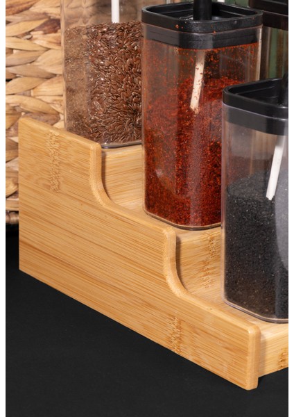 Doğal Bambu 3 Katlı Baharatlık ve Raf Düzenleyici Dolap İçi Organizer Stand 26 x 26 cm
