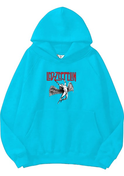LED Zeppelin Baskılı Oversize Bebemavisi Renk 3 Iplik Sweatshirt