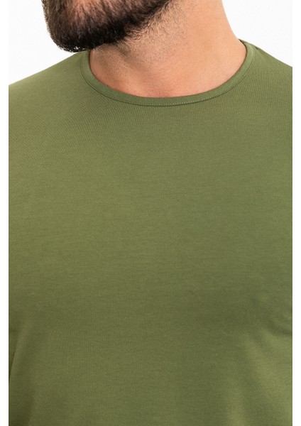 Düz Yeşil Slim Fit Bisiklet Yaka Uzun Kollu Erkek T-Shirt fiyatları
