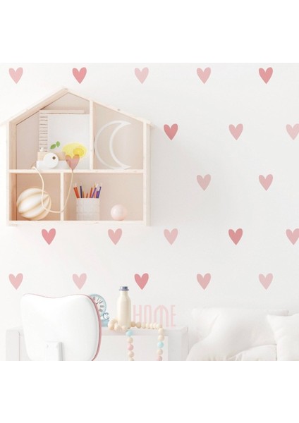 Soft pembe kalpler oda süsleme sticker, 95 adet, şık ve sevimli dekorasyon seçeneği