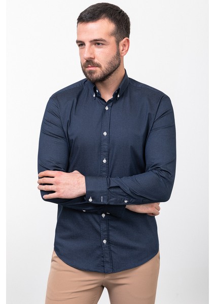 Düz Lacivert Renk Slim Fit Uzun Kollu Erkek Gömlek modelleri