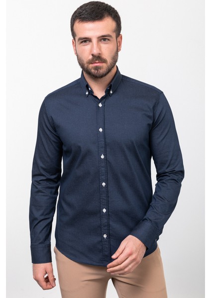 Düz Lacivert Renk Slim Fit Uzun Kollu Erkek Gömlek fırsatları