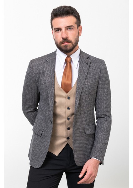 Desenli Siyah Slim Fit Mono Yaka Kombinli Yün Erkek Takım Elbise indirimleri