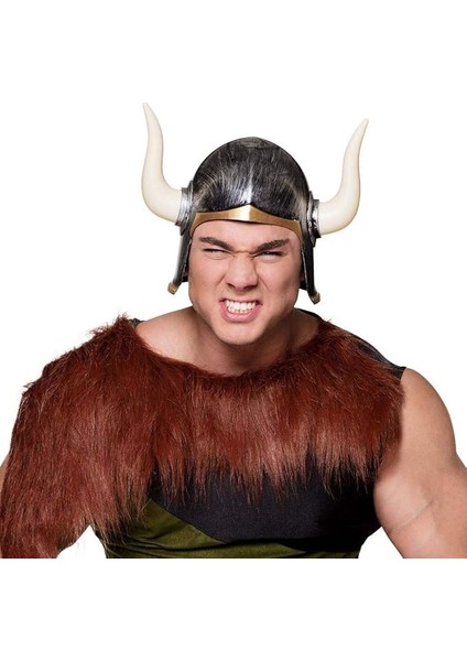 Mega Boynuzlu Viking Ivar Kaskı Eskitilmiş Desen Gümüş Renk