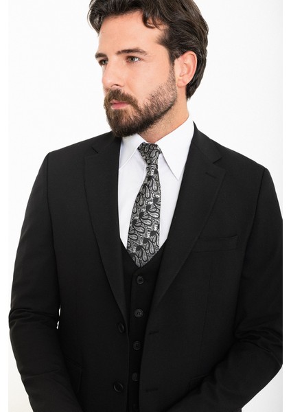 Düz Siyah Slim Fit Mono Yaka Klasik Erkek Takım Elbise fırsatları