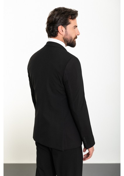 Düz Siyah Slim Fit Mono Yaka Klasik Erkek Takım Elbise indirimleri