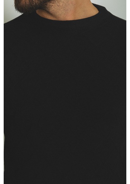 Desenli Siyah Renk Slim Fit Bisiklet Yaka Yün Erkek Kazak indirimleri