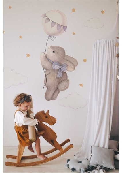 Renkli Tavşancık Tasarımlı Çocuk Odası Duvar Sticker Seti