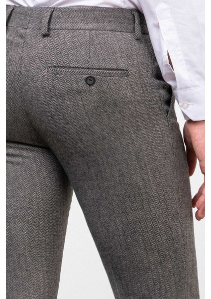 Desenli Siyah Renk Super Slim Fit Yün Erkek Pantolon