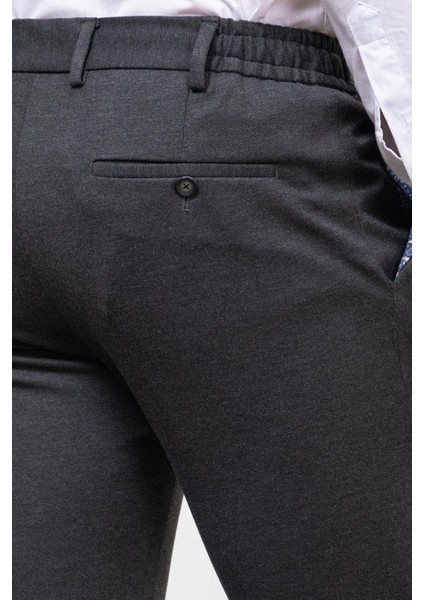 Düz Antrasit Super Slim Fit Beli Lastikli Ipli Erkek Pantolon