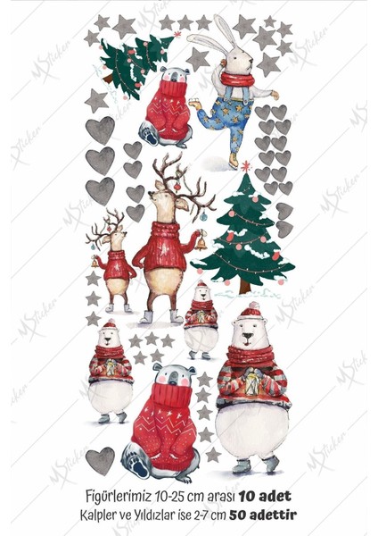 Renkli Kış Temalı Cam Duvar Süsü ve Sevimli Hayvanlar Sticker Seti modelleri