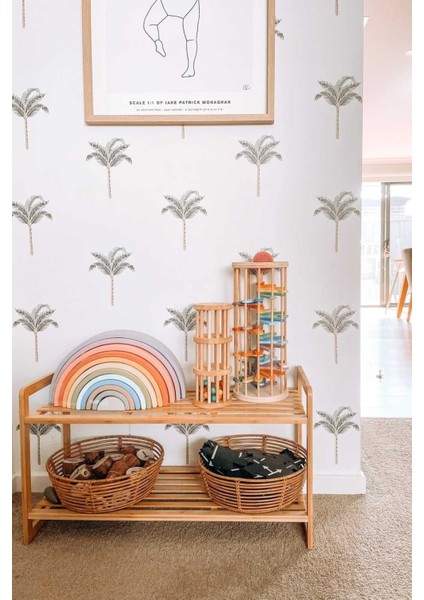 Renkli Çocuk Odası Mini Palmiyeler Duvar Stickerleri Seti, Düz Desenli, Çok Renkli