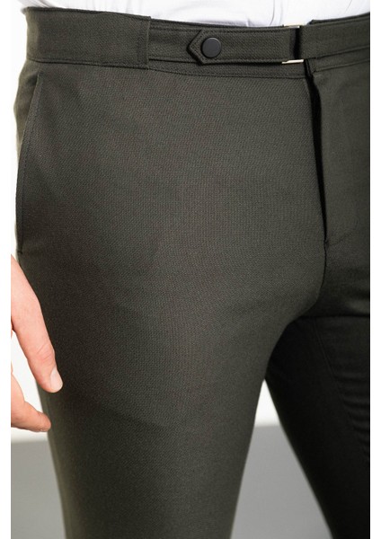 Düz Haki Slim Fit Kemer Detaylı Erkek Pantolon fiyatları