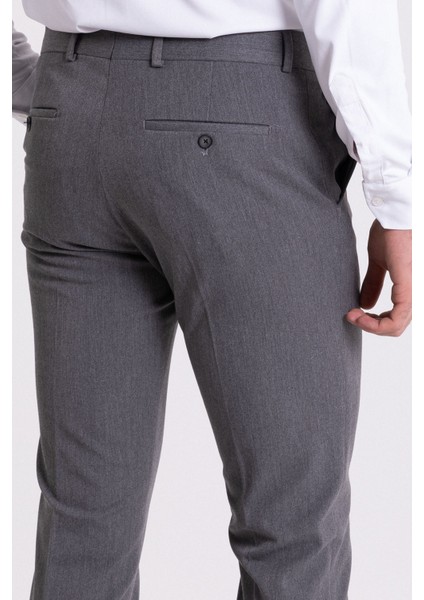 Düz Gri Renk Slim Fit Klasik Erkek Pantolon