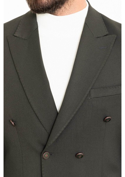 Düz Haki Slim Fit Mono Yaka Kruvaze Erkek Ceket fiyatları