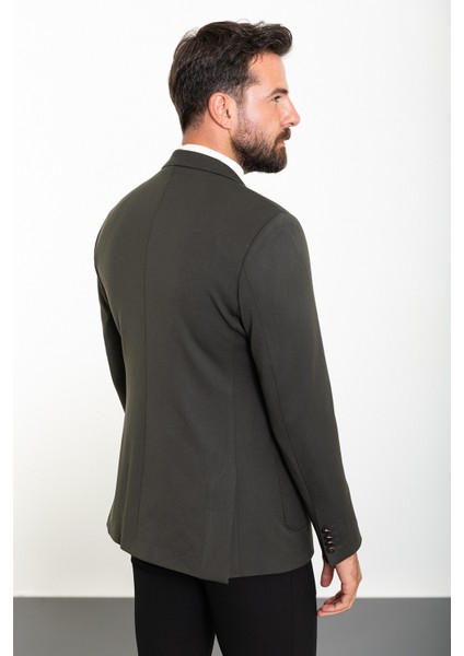 Düz Haki Slim Fit Mono Yaka Kruvaze Erkek Ceket fırsatları