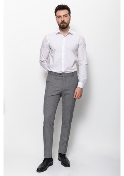 Kareli Siyah Renk Super Slim Fit Erkek Pantolon
