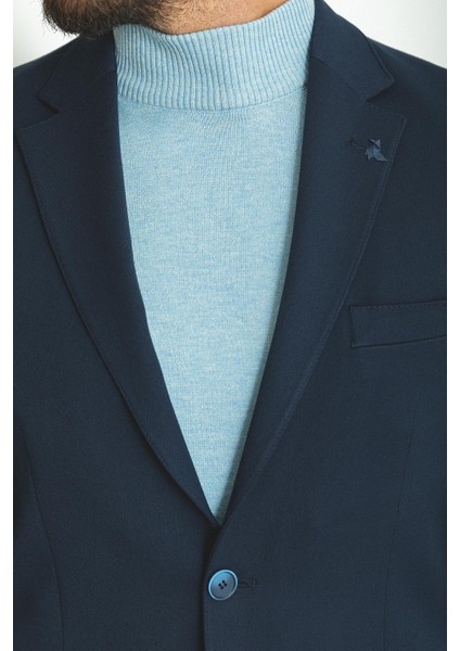 Düz Lacivert Renk Slim Fit Mono Yaka Klasik Erkek Ceket