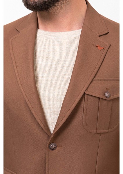 Düz Kamel Rengi Slim Fit Mono Yaka Torba Cep Erkek Ceket fiyatları