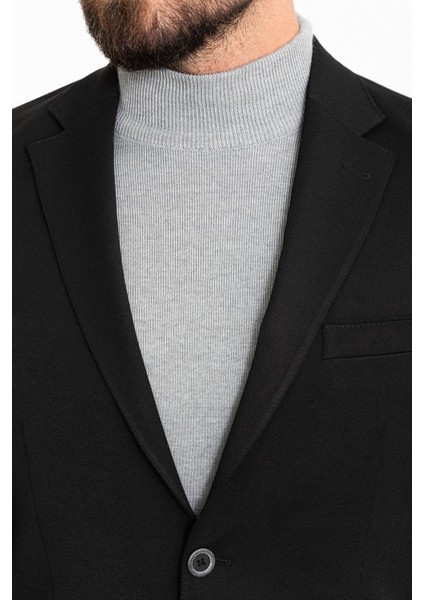 Düz Siyah Renk Slim Fit Mono Yaka Klasik Erkek Ceket
