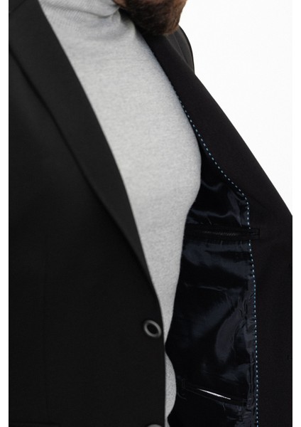 Düz Siyah Renk Slim Fit Mono Yaka Klasik Erkek Ceket