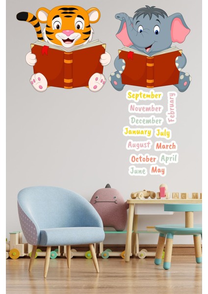Renkli Fil ve Kaplan Duvar Sticker Seti, Çocuk Odası Dekoru, Sevimli ve Eğlenceli fiyatları