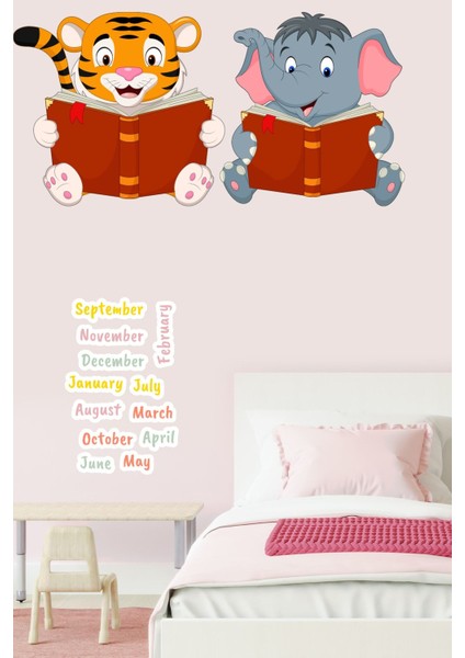 Renkli Fil ve Kaplan Duvar Sticker Seti, Çocuk Odası Dekoru, Sevimli ve Eğlenceli indirimleri