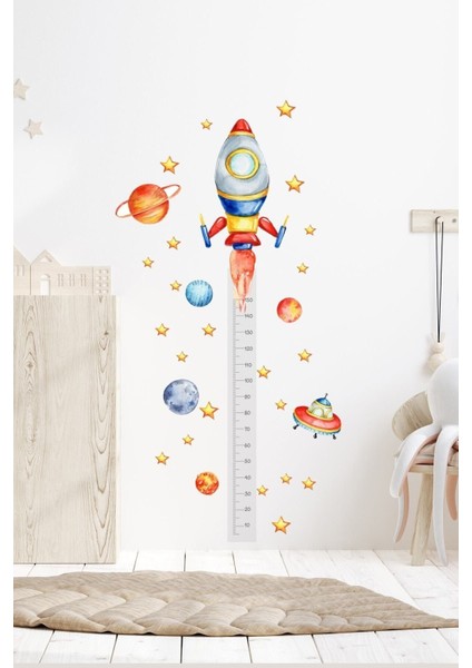 Renkli Uzay Roket Temalı Çocuk Odası Duvar Sticker Seti, Eğlenceli ve renkli dekorasyon.