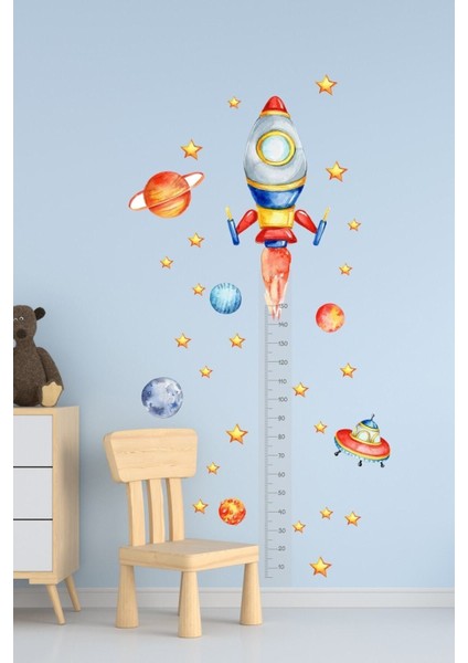 Renkli Uzay Roket Temalı Çocuk Odası Duvar Sticker Seti, Eğlenceli ve renkli dekorasyon. fiyatları