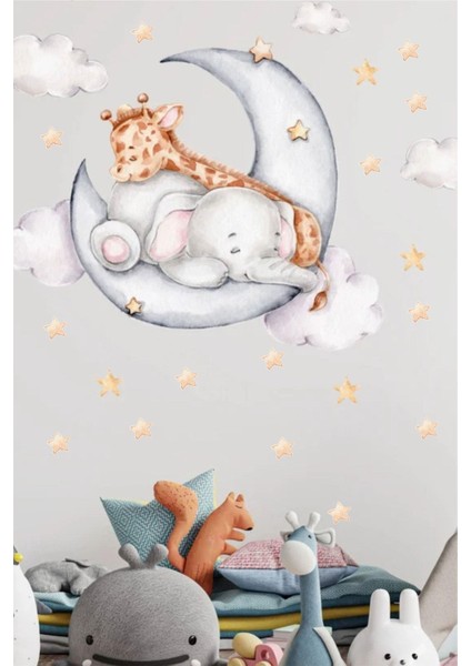 Çocuk odası sevimli hayvanlar ve gökyüzü temalı renkli çıkartma seti fiyatları