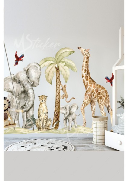 Çocuk odası hayvan figürleri dekorasyon sticker seti, çok renkli, 5+ parça
