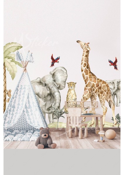 Çocuk odası hayvan figürleri dekorasyon sticker seti, çok renkli, 5+ parça fiyatları