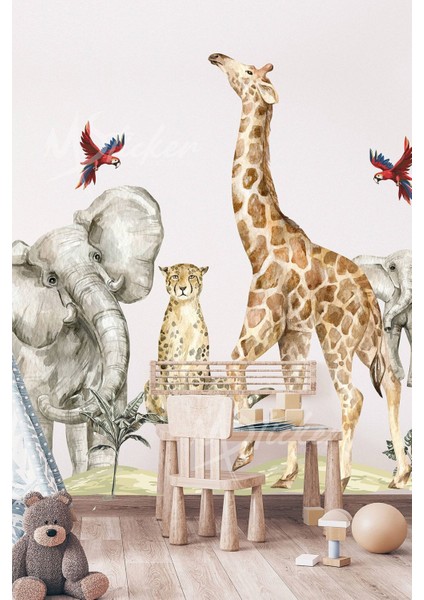Çocuk odası hayvan figürleri dekorasyon sticker seti, çok renkli, 5+ parça modelleri