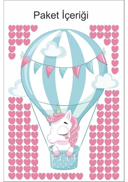 Renkli Unicorn ve Balon Kalp Duvar Süsü Seti, Çocuk Odası Dekorasyonu modelleri
