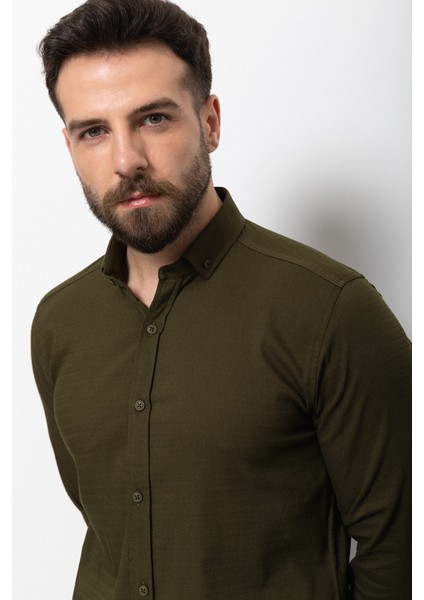 Desenli Haki Rengi Slim Fit Erkek Gömlek fiyatları
