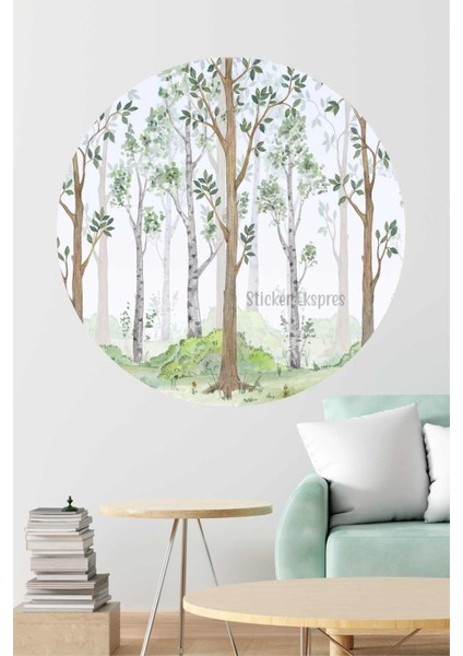 Gizemli Orman Yuvarlak Manzara Duvar Sticker