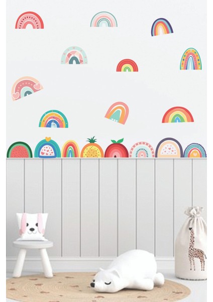 Canlı Renkli Gökkuşağı Çocuk Odası Duvar Sticker Seti, Neşeli Dekorasyon