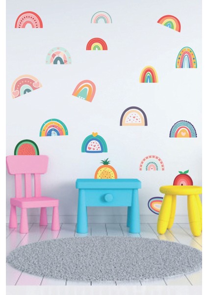 Canlı Renkli Gökkuşağı Çocuk Odası Duvar Sticker Seti, Neşeli Dekorasyon fiyatları