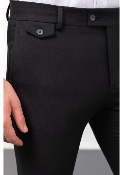 Düz Siyah Slim Fit Klasik Erkek Pantolon