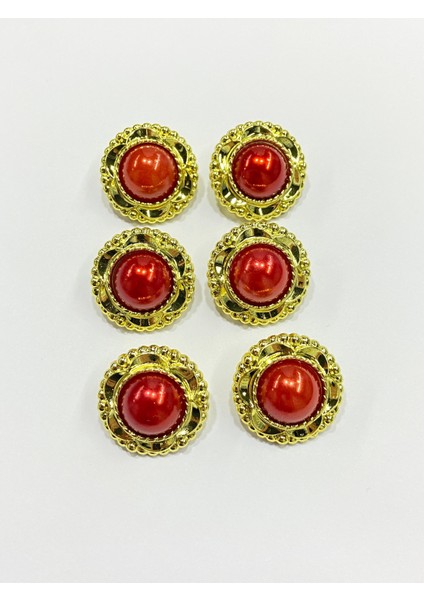 Vintage Serisi Düğme Seti / 2 cm 6 Lı Set (Gold - Kırmızı) fiyatları