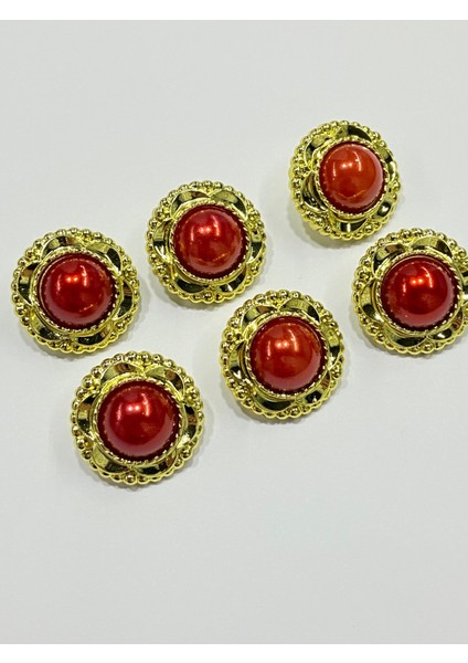 Vintage Serisi Düğme Seti / 2 cm 6 Lı Set (Gold - Kırmızı) modelleri