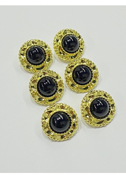 Vintage Serisi Düğme Seti / 2 cm 6 Lı Set (Gold - Siyah)
