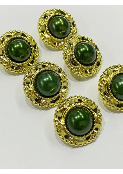 Vintage Serisi Düğme Seti / 2,5 cm 6 Lı Set (Gold - Yeşil )
