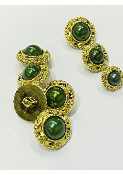 Vintage Serisi Düğme Seti / 2,5 cm 6 Lı Set (Gold - Yeşil )