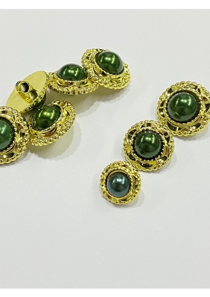 Vintage Serisi Düğme Seti / 2,5 cm 6 Lı Set (Gold - Yeşil )