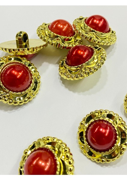 Vintage Serisi Düğme Seti / 1,7 cm 6 Lı Set (Gold - Kırmızı) fiyatları