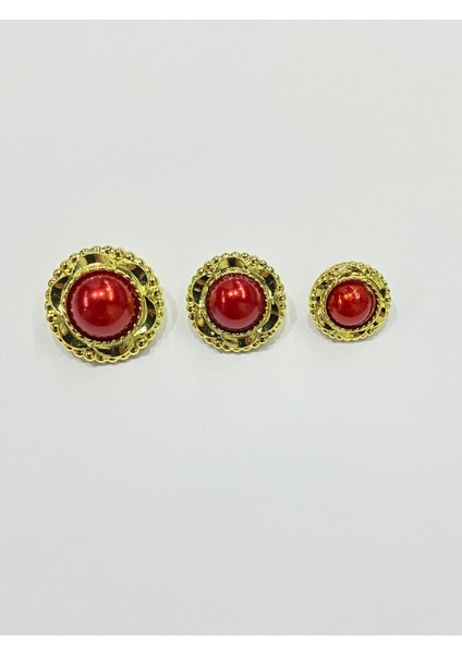 Vintage Serisi Düğme Seti / 1,7 cm 6 Lı Set (Gold - Kırmızı) fırsatları
