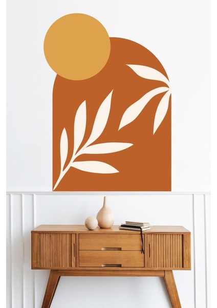 Renkli Güneş ve Yaprak Duvar Stickerı, doğal ve şık dekorasyon için ideal.