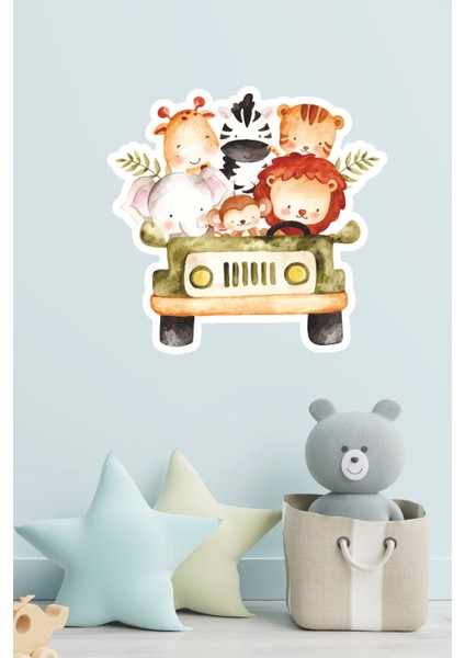 Renkli Safari Hayvanları Çocuk Odası Duvar Sticker Seti, Eğlenceli ve Renkli Dekorasyon
