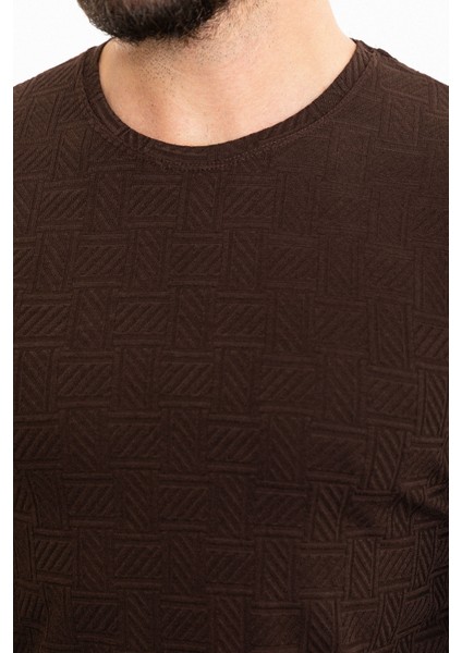 Desenli Kahverengi Slim Fit Bisiklet Yaka Uzun Kollu Erkek T-Shirt fiyatları